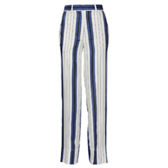Striped Silk-Twill Wide-Leg Pants