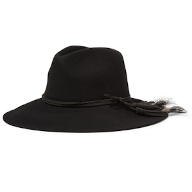 Suede and Feather-Trimmed Fedora