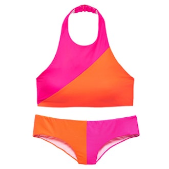 Colorblock High-Neck Bikini