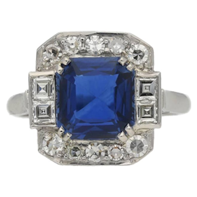 Art Deco Platinum, Sapphire & Diamond Ring