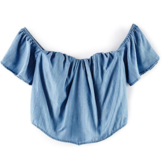 Chambray Off-The-Shoulder Crop Top