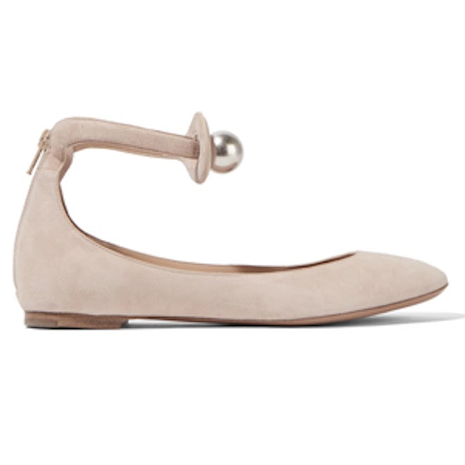 Faux Pearl-Embellished Suede Ballet Flats