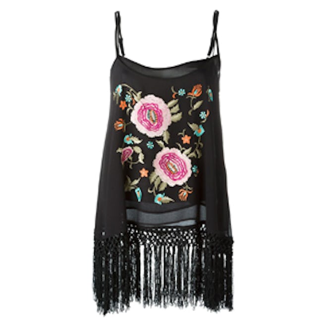 Embroidered Fringed Cami Top
