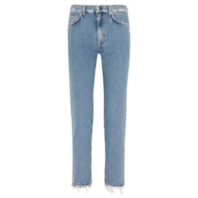 Distressed Mid-Rise Slim Boyfriend Jeans