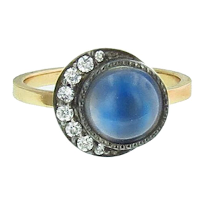 Yellow Gold, Black Rhodium, Blue Moonstone & Diamond Ring
