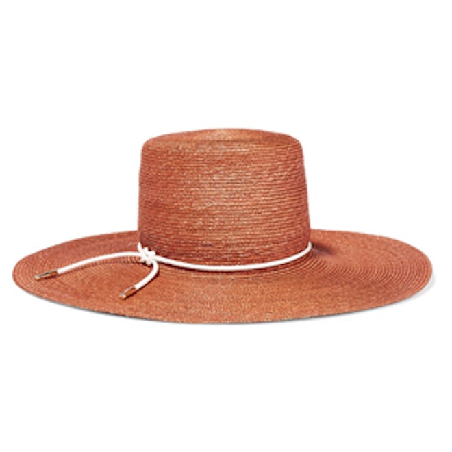 Amirah Faux Leather-Trimmed Straw Sunhat