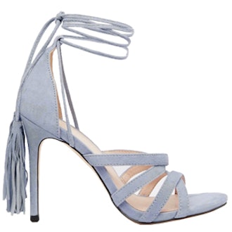 Pale Blue Suede Tie Up Heeled Sandals