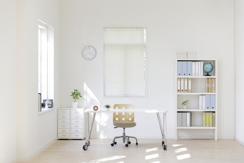 Simple and chic home office with natural light.