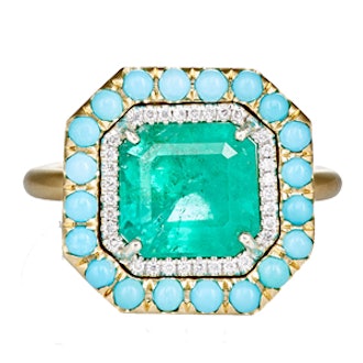 Yellow Gold, Emerald, Diamond & Turquoise Ring