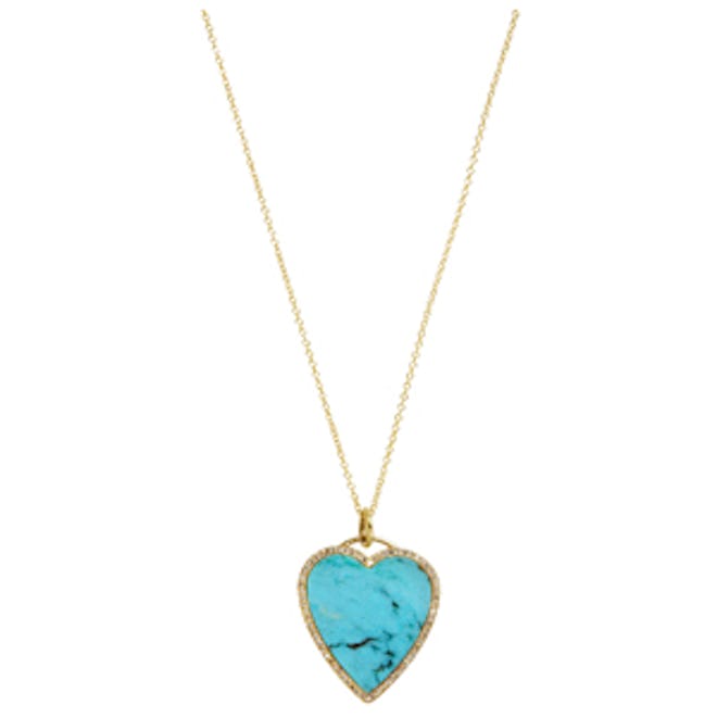 18K Gold, Turquoise & Diamond Heart Pendant