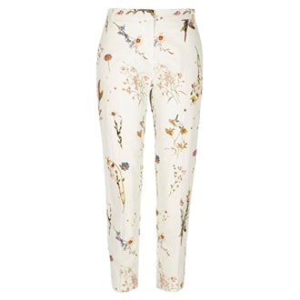 White Floral Print Slim Pants