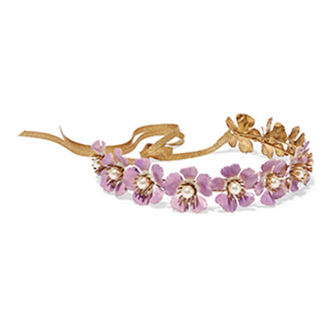 Faye Gold-Tone, Faux Pearl And Enamel Headband