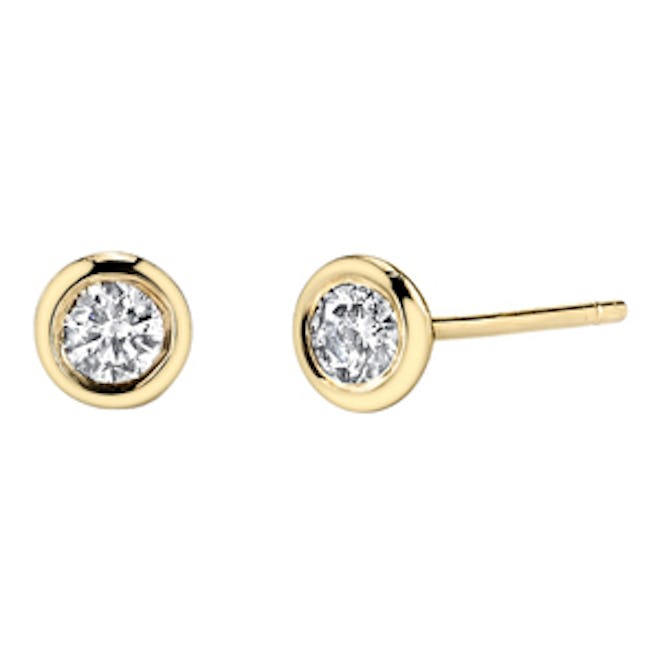 14K Gold & Bezel Diamond Stud Earrings