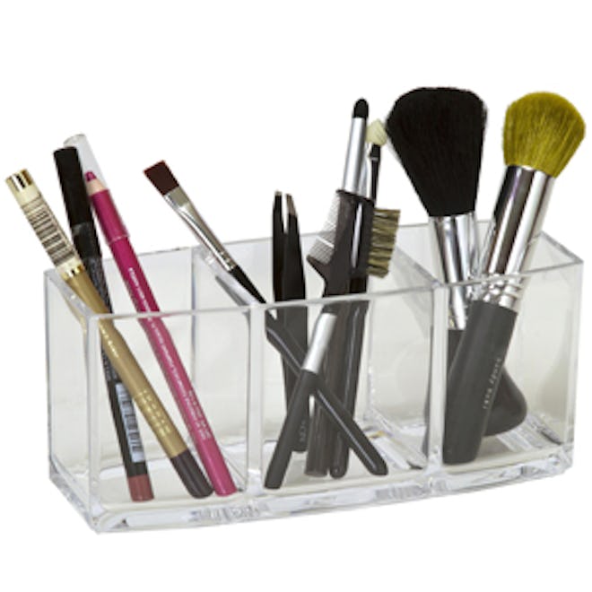 Three Clear Compartment Brush and Pencil Holder