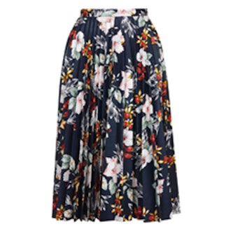 Floral Print PU Pleated Skirt