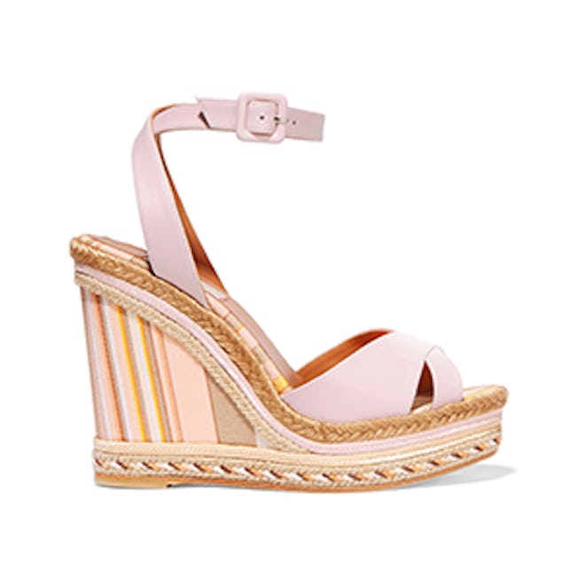 Leather and Striped Canvas Espadrille Sandals