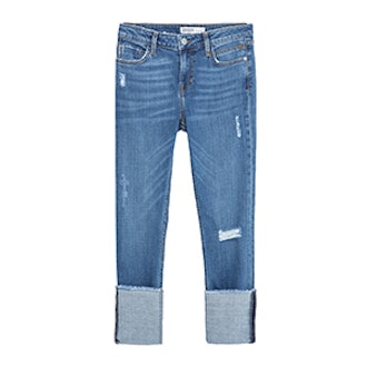 Straight Cut Mid Rise Cropped Jeans
