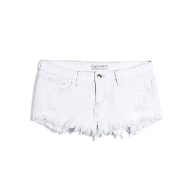 Kate Cutoff Denim Shorts In White Overdyed Destroyed Wash
