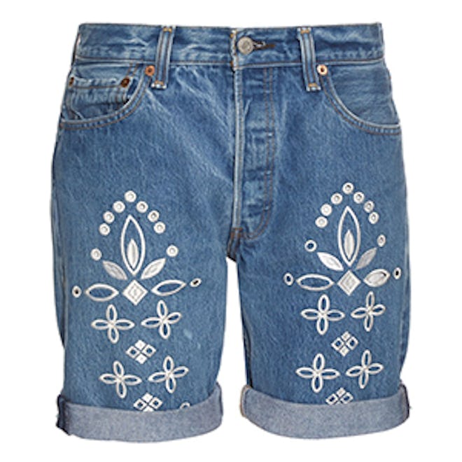 Shadow Flower Embroidered Denim Shorts