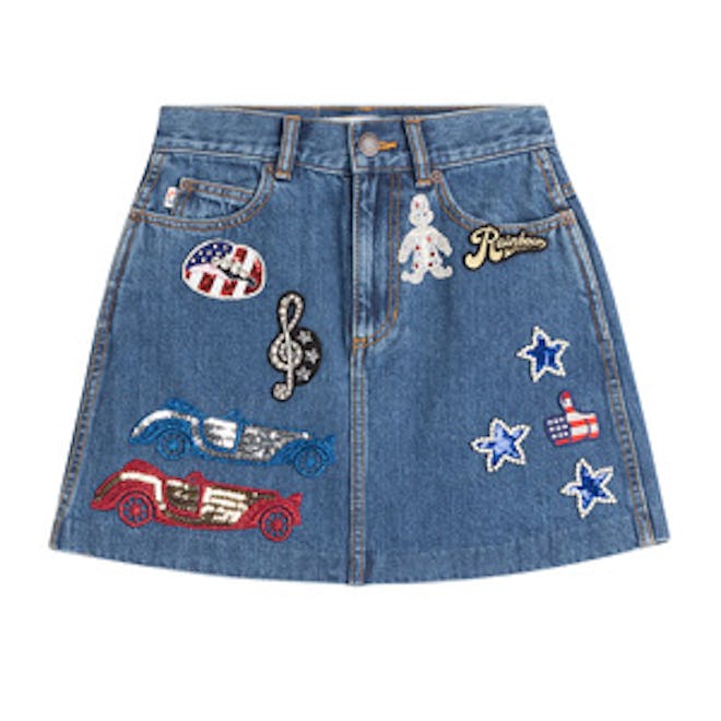 Denim Skirt With Embellished Patches