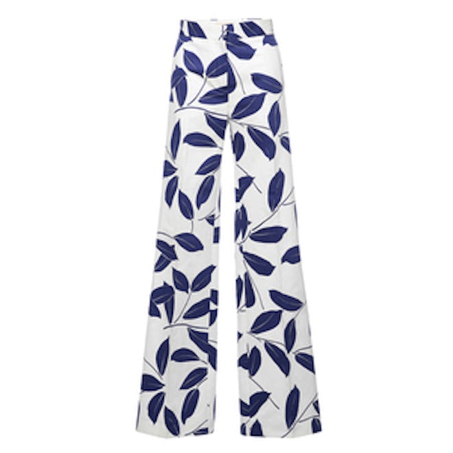 Electric Blue Printed Leaf Trouser