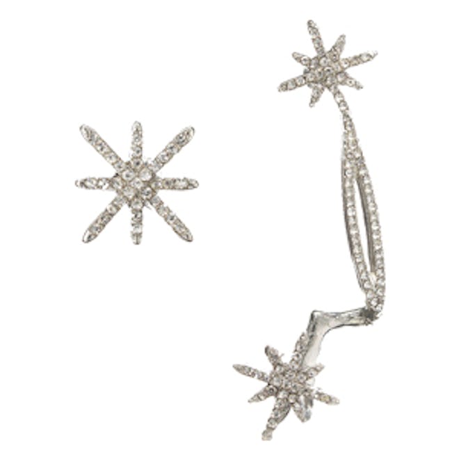 Asymmetric Rhinestone Crystal Snowflake Star Ear Cuff