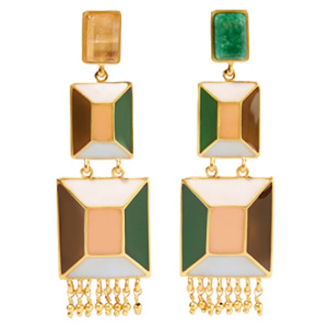 Hexagon Enamel And Emerald Earrings