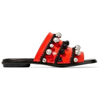 Bead-Embellished Leather Slides