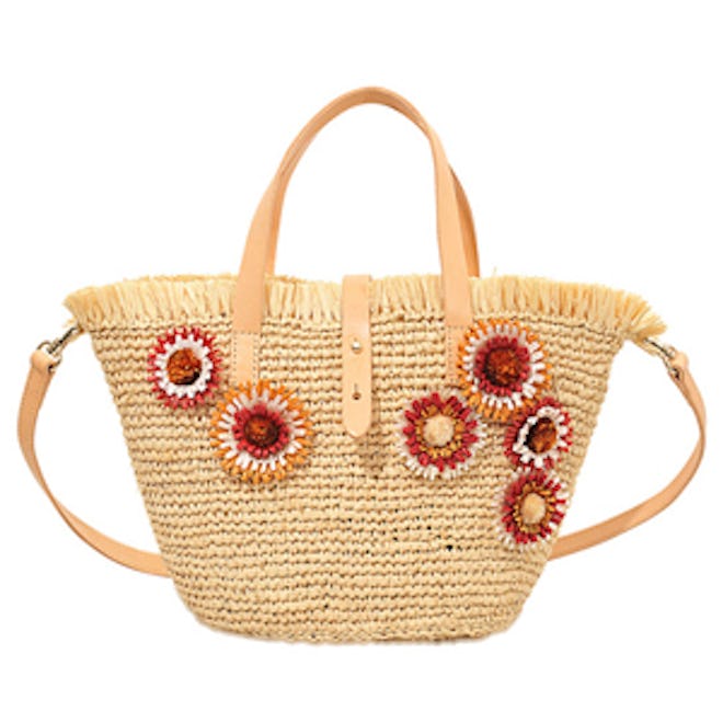 Embroidered Raffia Flower Basket