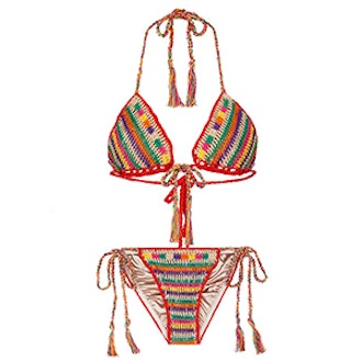 Ring Stripe Crochet Triangle Bikini Set