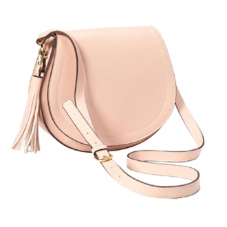 Faux-Leather Tassel Saddle Purse in Light Pink