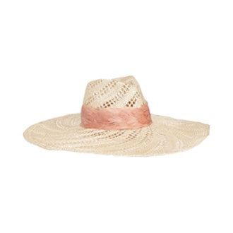 Cassidy Feather-Trimmed Woven Straw Hat