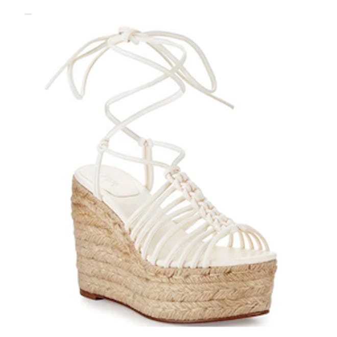 Caged Leather Espadrille Wedge Sandal