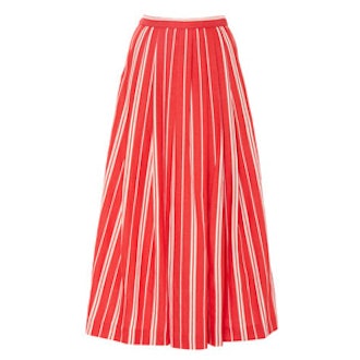 Linen Stripe Gathered Skirt