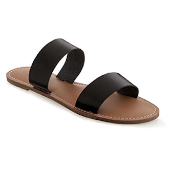 Faux-Leather Double-Strap Sandals