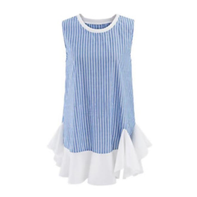 Ruffled Hem Vertical Striped Shift Dress