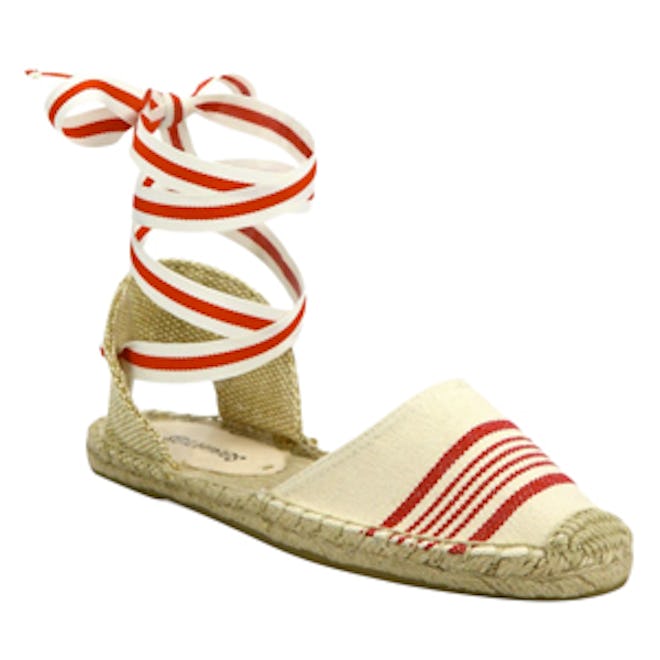 Striped Cotton Ankle-Wrap Espadrille Sandals