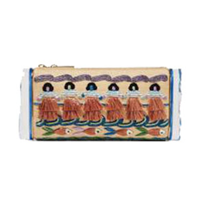 Soft Lara Luau Embroidered Raffia and Acrylic Box Clutch