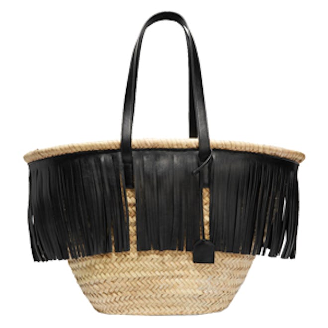Panier Large Fringed Leather-Trimmed Raffia Tote