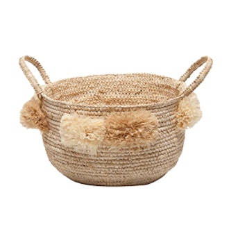 Round Basket with Handles and Pompoms