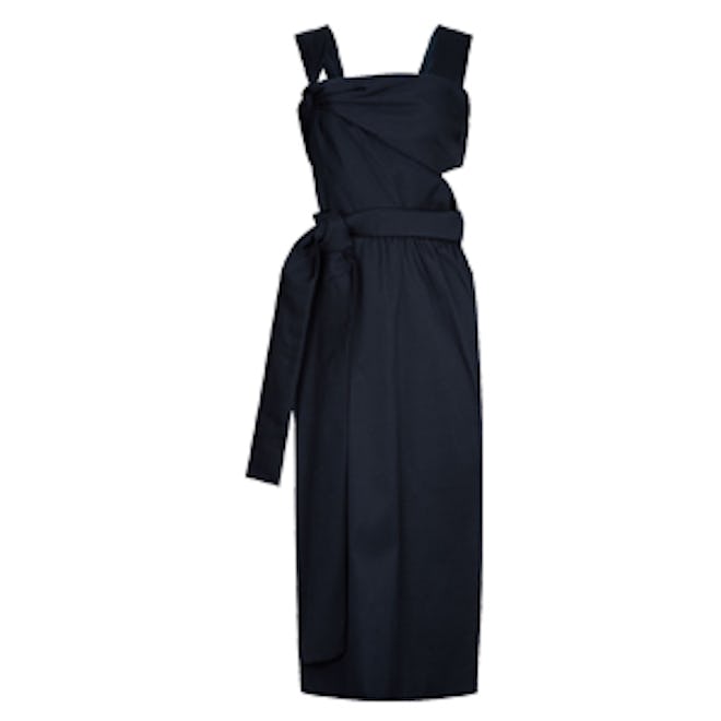 Navy Satin Knotted Sleeveless Dress