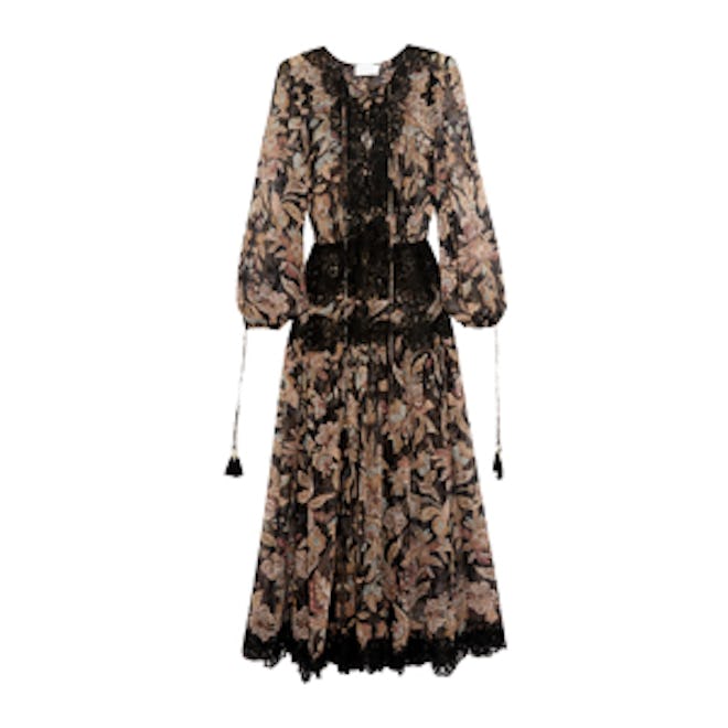 Good Times Lace-Paneled Printed Silk-Georgette Dress