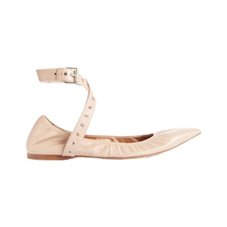 Love Latch Point-Toe Leather Ballet Flats
