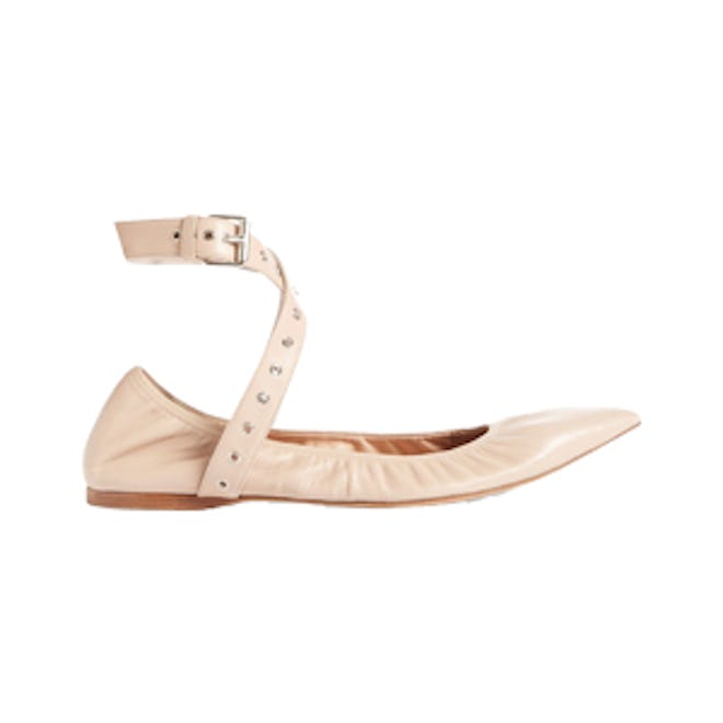 Love Latch Point-Toe Leather Ballet Flats