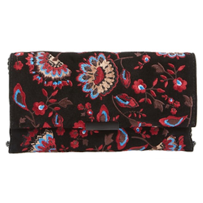 Embroidered Suede Tab Clutch