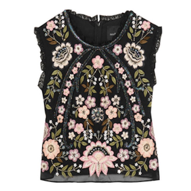 Cropped Embellished Chiffon Top