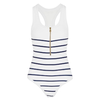 Nantucket Striped Stretch-Cloqué Swimsuit