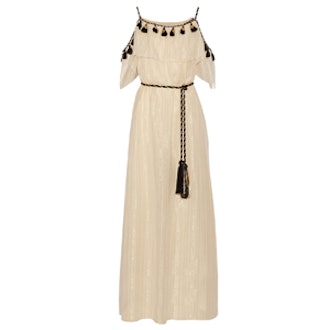 Off-The-Shoulder Tasseled Cotton And Silk-Blend Maxi Dress