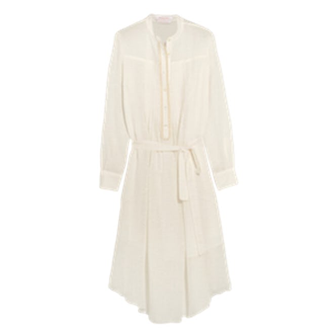 Belted Cotton and Linen-Blend Gauze Midi Dress