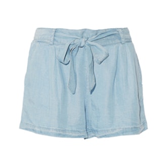 Belted Tencel-Chambray Shorts